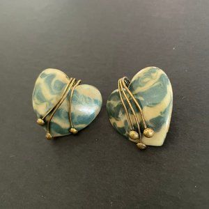 Vintage Blue and Gold Enamel Stud Earrings